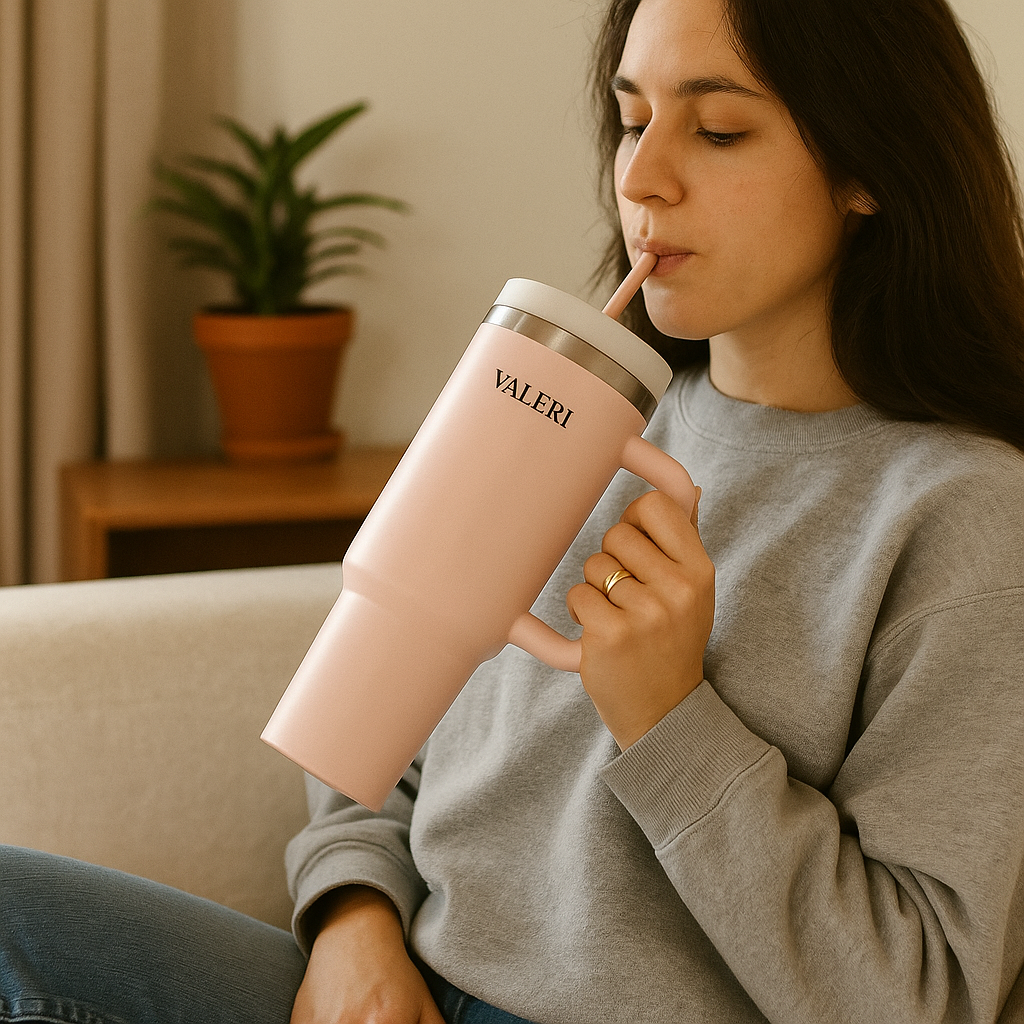 VALERI 40oz Leakproof Travel Tumbler with Straw & Handle