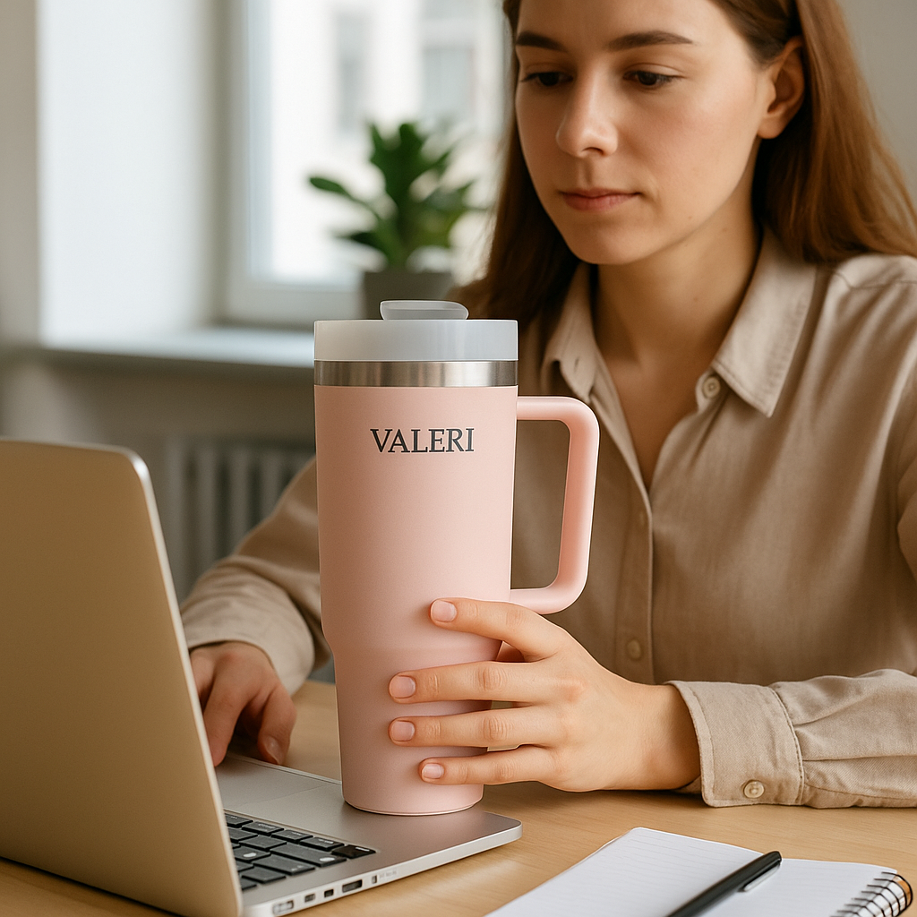 VALERI 40oz Leakproof Travel Tumbler with Straw & Handle