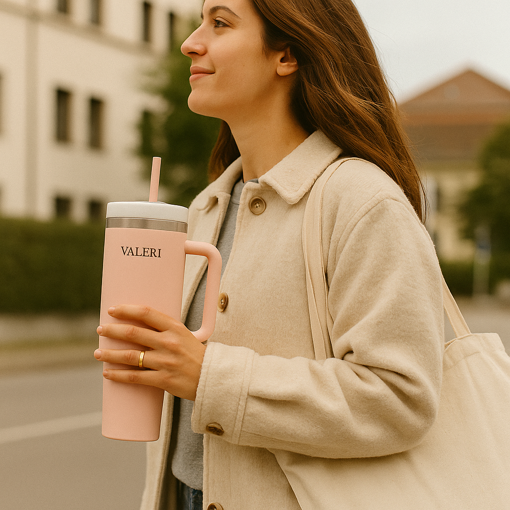 VALERI 40oz Leakproof Travel Tumbler with Straw & Handle
