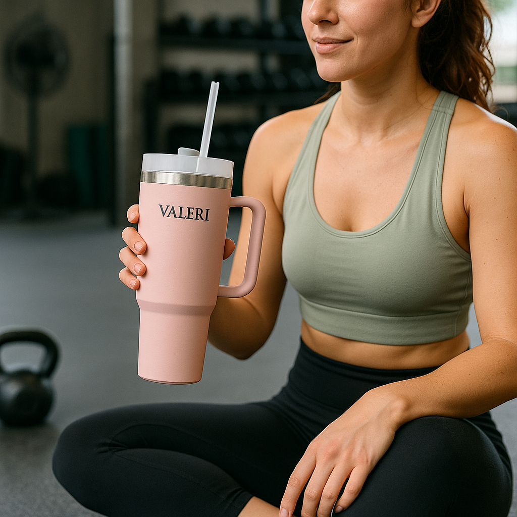 VALERI 40oz Leakproof Travel Tumbler with Straw & Handle