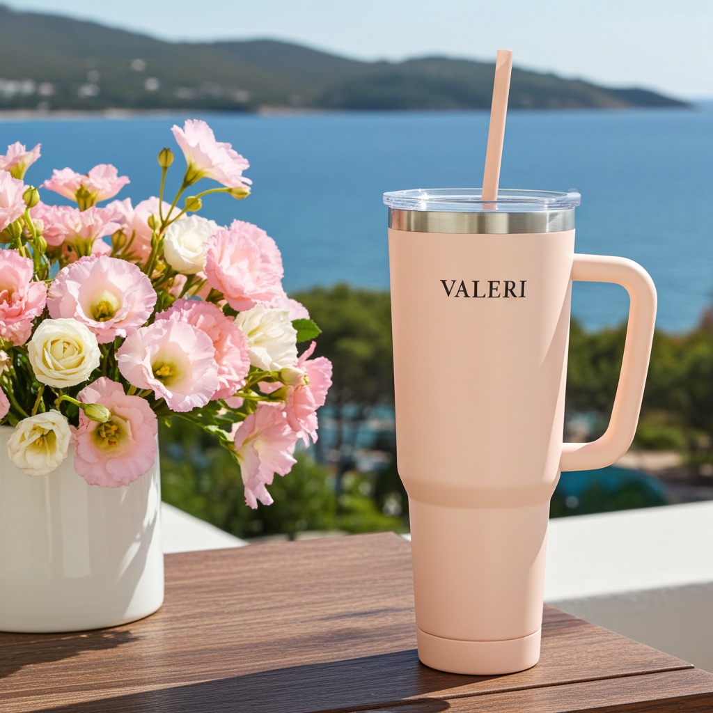 VALERI 40oz leakproof travel tumbler in Rose Quartz Pink, additional product view